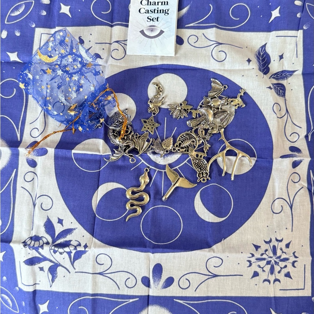 Silver Charm Casting Set with Blue Cloth